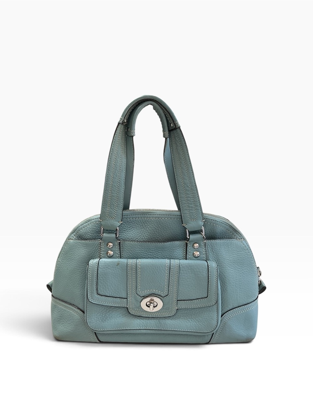 Classic Vintage Coach Structured Leather Satchel Bag in Teal